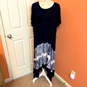Karen Kane navy knit tie dyed asymmetrical high/low dress in size 2X.